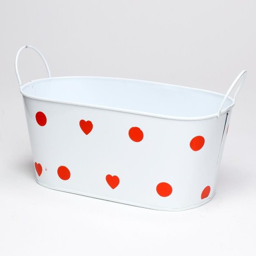 Obal ovál s ušami  kov biely veľké bodky v:10x12,5x24cm super cena