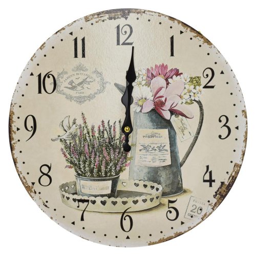 Hodiny nástenné mdf dia 34cm vresy+kytica