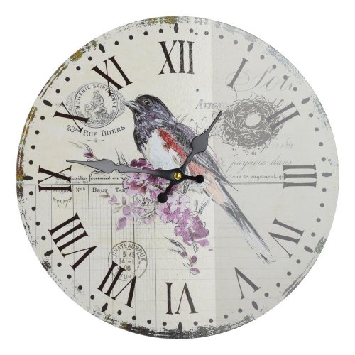 Hodiny nástenné mdf dia 34cm vták