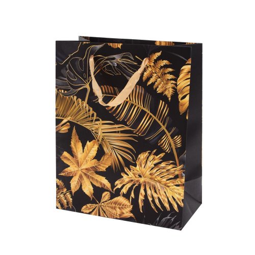 Agb1023003 taška darč.v25x20+10cm gold leaves - Umelé kvety