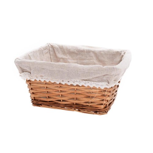 Prút. košík obdĺžnik hnedý biela látka 28x23x15cm