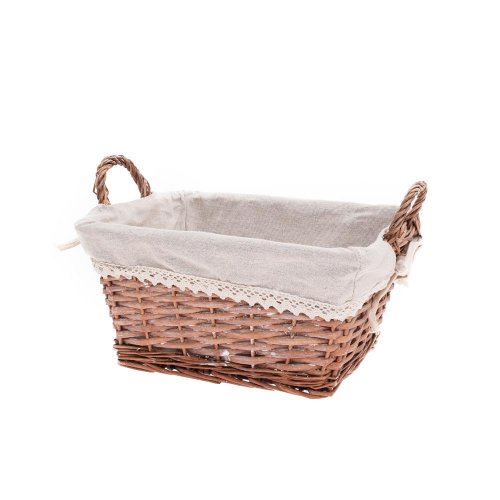 Prút. košík obdĺžnik šedý s rúčkou biela látka 28x23x15cm