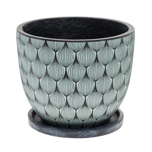 J65 kvetináč + miska okrúhly jill zel./čierna 24h19,6cm s