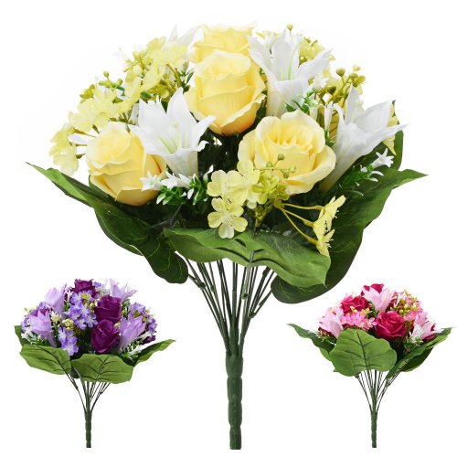 Kytica ruža, ľalia, drob,kvety x19 mix/3f 40cm