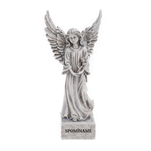 Anjel s ružou sivý spomíname 12,5*10*26,5cm