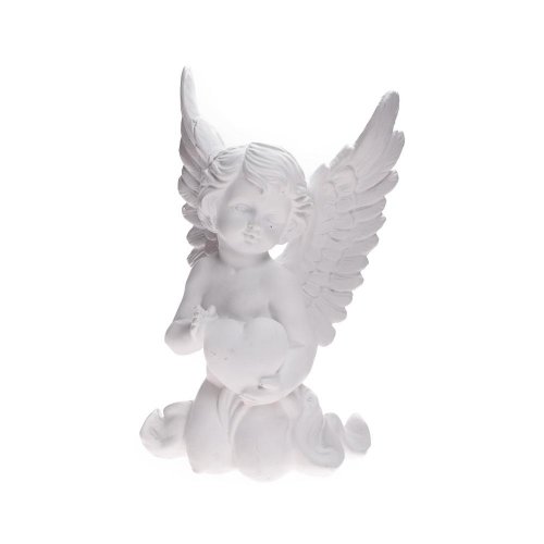 Anjel kľačiaci so srdcom biely 10*7*16cm