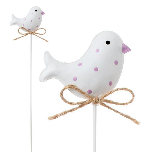 Zápich vtáčik biely plech 6*26,5cm - Umelé kvety