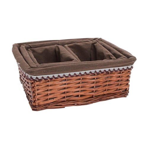 Prút. košík s/3  obdĺžnik tm.hnedý  tm.hnedá látka 40x30x16cm + 34x24x14cm + 18x14x12cm - Jesenné dekorácie