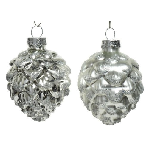 Šišky sklo strieborná s/6 7cm/pr.5 lesklá/matná trblietavá zmes