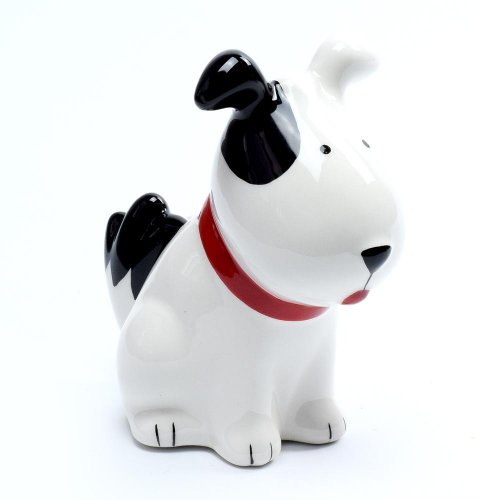 Pokladnička pes biely dolomit 12,8x7,3x13,5cm