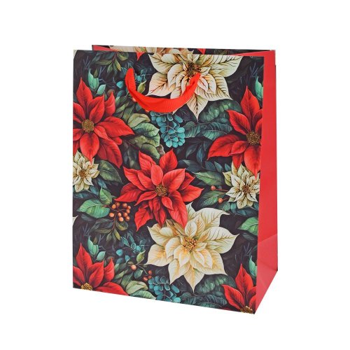 Agb2019903 taška vian v25x20+10cm poinsettia on black - Vianočné dekorácie