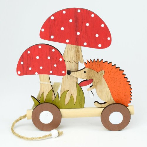 Muchotrávky s ježkom na kolieskach drevo 16x2,5x18,5cm super cena