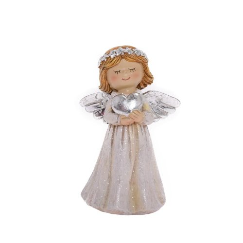Anjel so srdcom bie/str poly 8*6*12,8cm - Vianočné dekorácie