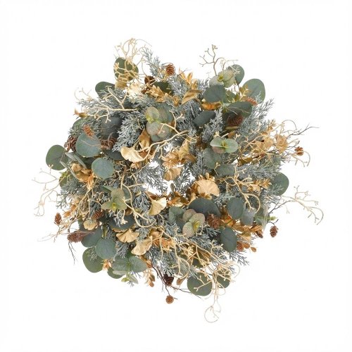 Veniec eucalypt,tuja,šišky,ginko zel/zla 50cm - Vianočné dekorácie