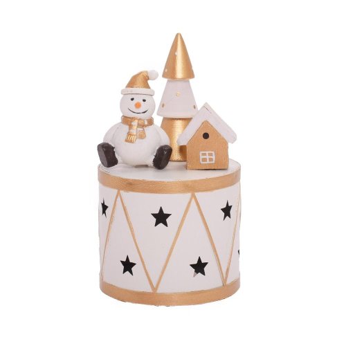 Bubon snehuliak,domčeky bie/zla led plech 14,5*8,3*8,3cm - Vianočné dekorácie