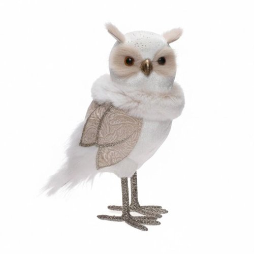 Sova bielo-béžová textil 19*11*27cm