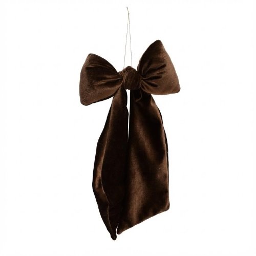 Záves puf mašla hnedá zamat textil 20*35cm - Vianočné dekorácie a ozdoby