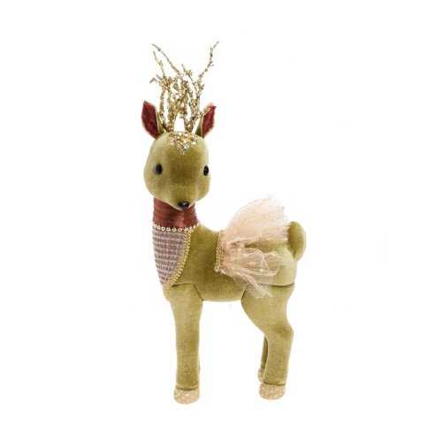 Jelenček zel/teh zamat textil 9*18*42cm - Vianočné dekorácie