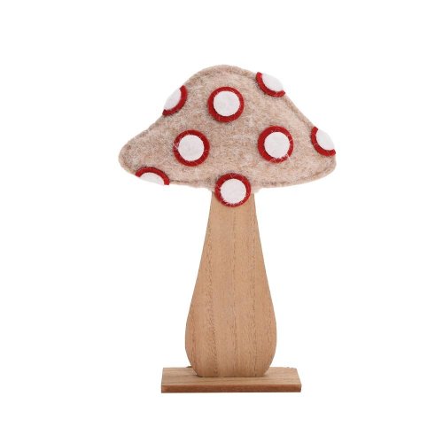 Muchotrávka béžová textil/drevo 14*5*22cm - Vianočné dekorácie