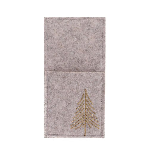 Obal na príbor so stromčekom sivý flis 20*10*0,6cm - Vianočné dekorácie