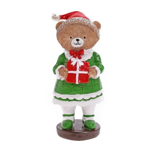 Medveď s darčekom hne/čer/zel poly 6,5*6*14cm - Vianočné dekorácie a ozdoby