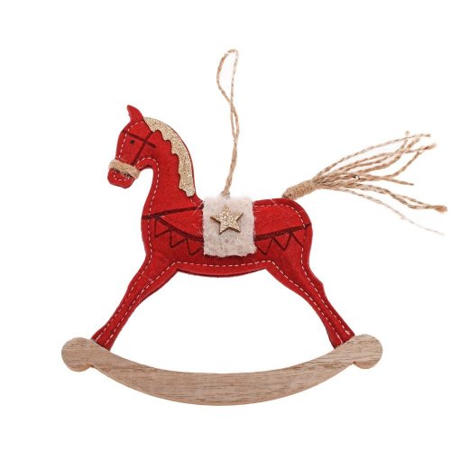 Záves hojdací koník čer/bie flis/drevo 16*1*15,5cm - Vianočné dekorácie