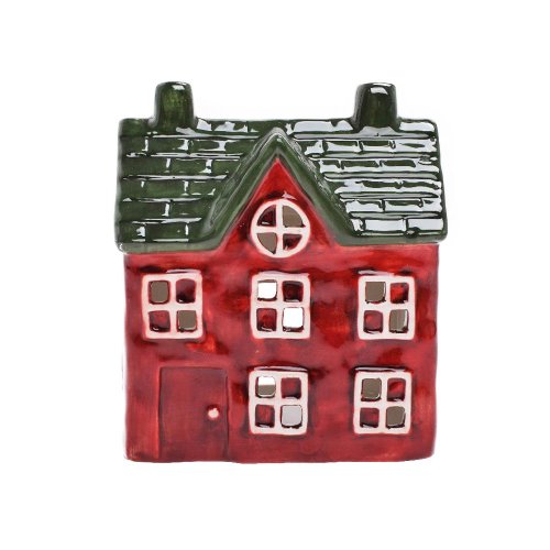 Domček na sviečku čer/zel/bie porcelan 13*9,5*15cm