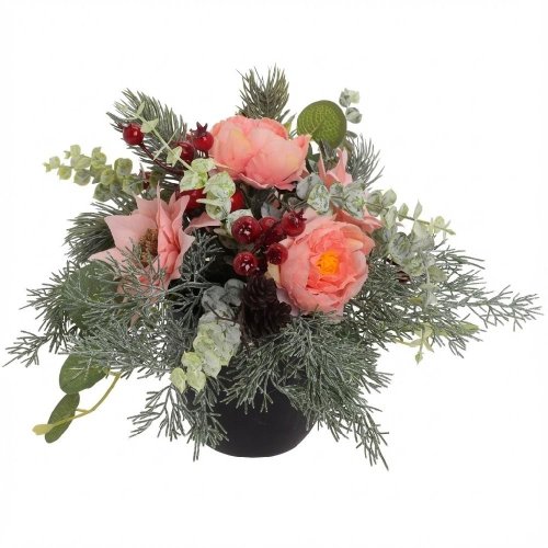 Kvetináč pivonky,poinsetie ruž.,čečina,zeleň 20cm