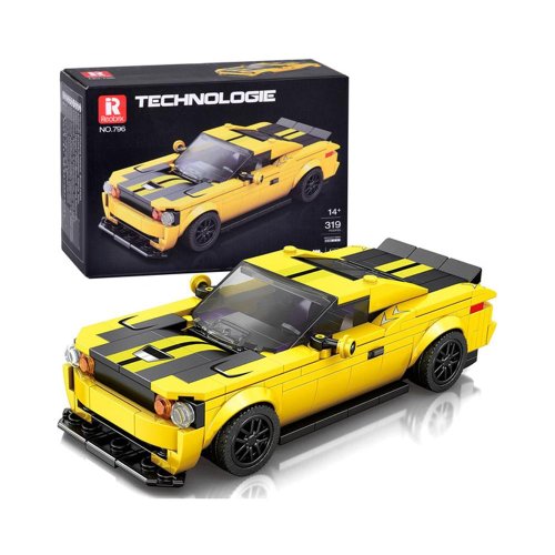 Technické bloky 319 dielikov + nálepky žlté športové auto