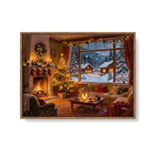 Obraz obývačka, výhľad z okna led 38*50*3,5cm - Vianočné dekorácie