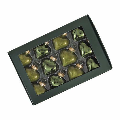 Srdiečka zelený opal lesk sklo sada 12 ks 40 mm