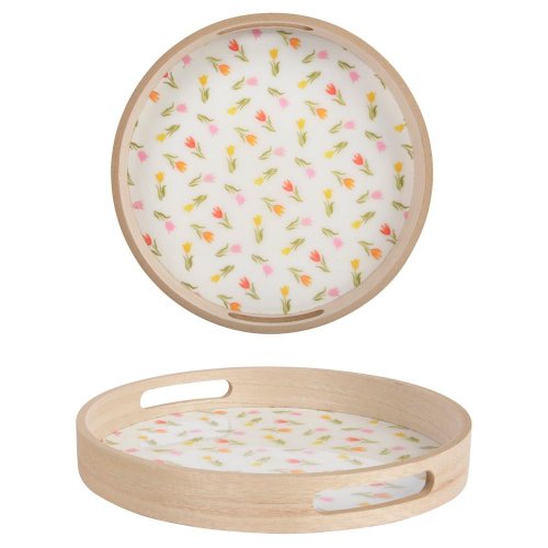 Tácka veľká mdf okrúhla smalt s potlač tulipánov fsc mix 70% v4/pr.