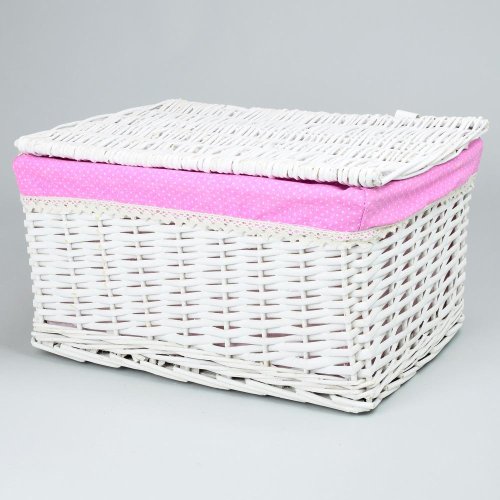 349fl/s prútený košík biely vzor bodky l:44x33x24cm