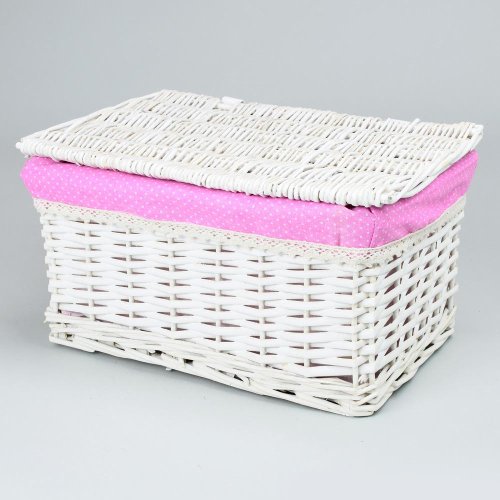 349fl/s prútený košík biely vzor bodky m:36x26x20cm