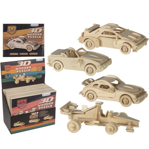 Drevené 3d puzzle z prírodného dreva, autá,