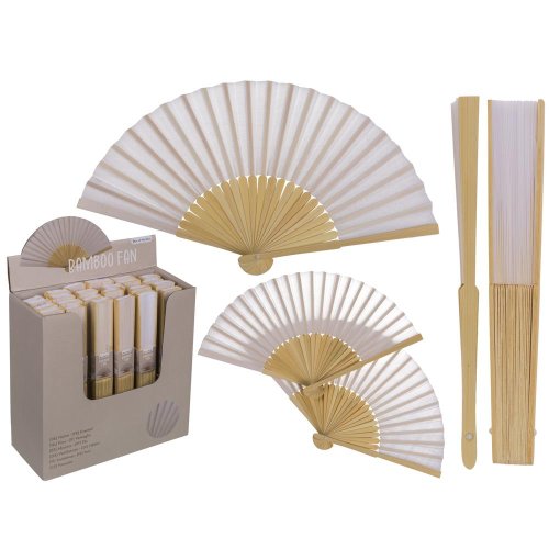 Vejár,shine white, 21 cm, bambus