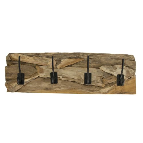 Vešiak na kabáty z teakového dreva so 4 háčikmi 58x18x8cm