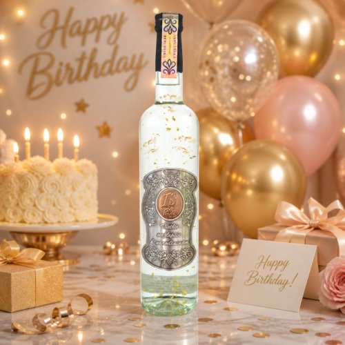 Darčeková fľaša - vodka / borovička so zlatom, kovová etiketa