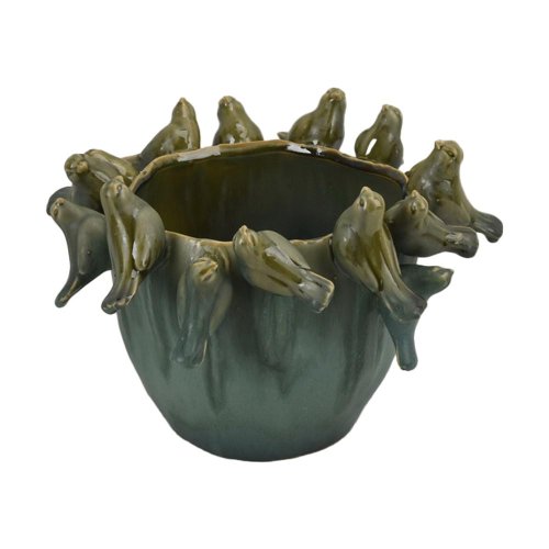 Obal 3d keram.vtáky 29x29x19,5cm tm.zelený - Vianočné dekorácie