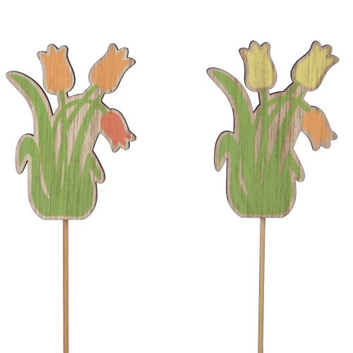 Zápich kytica tulipán drevo oranž/žltý mix s/16 7,5cm - Veľkonočné ozdoby