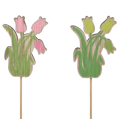 Zápich kytica tulipán drevo zel/ruž. mix s/16 7,5cm - Veľkonočné ozdoby