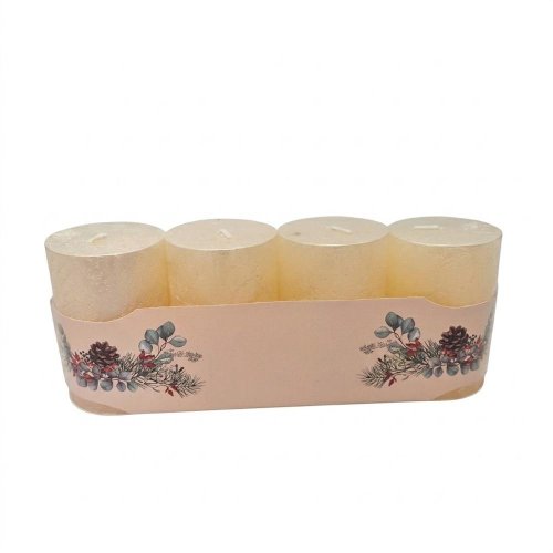 Valec 4-pack rustic met.krém - Vianočné dekorácie
