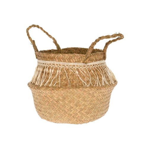Ratanový kôš so strapcami, prírodný, 27 × 17 cm