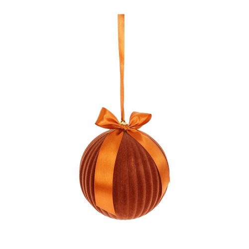 Záves guľa zamat plast 20cm oranžová - Vianočné dekorácie a ozdoby