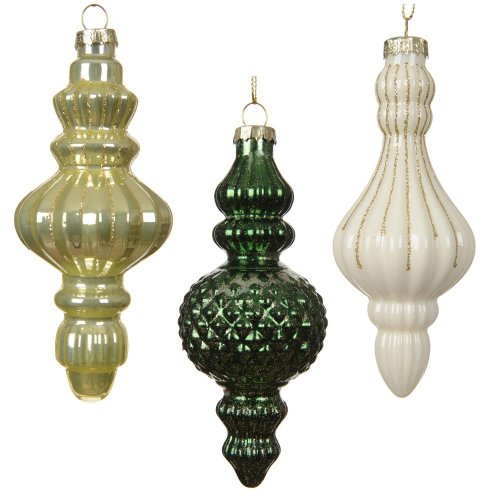 Ornament sklo záves mix zelená 5,813,2cm 3ass