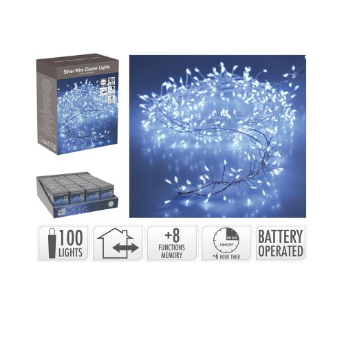 Led100 silver drôt w/bat/iner,out/8funk/časovač/