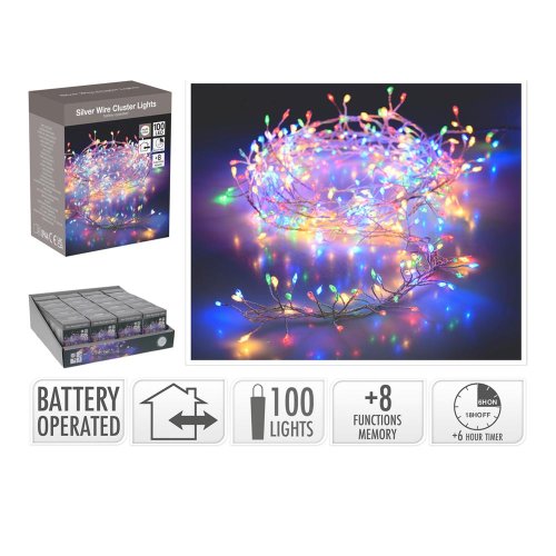 Led100 silver drôt multi/bat/iner,out/8funk/časovač/ - Vianočné osvetlenie