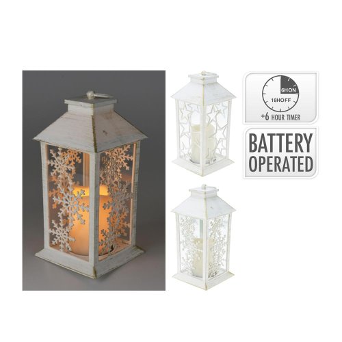 Led lampáš so sviečkou hviezdičky 23 cm biely/časovač - Vianočné dekorácie