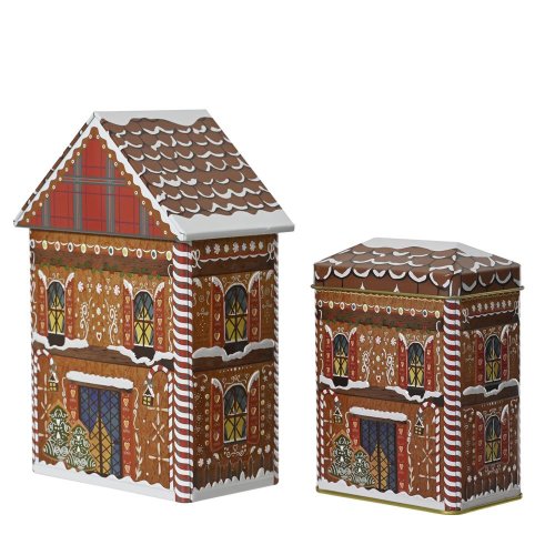 Dóza plech domček perník v21,5x13,5x8,5cm