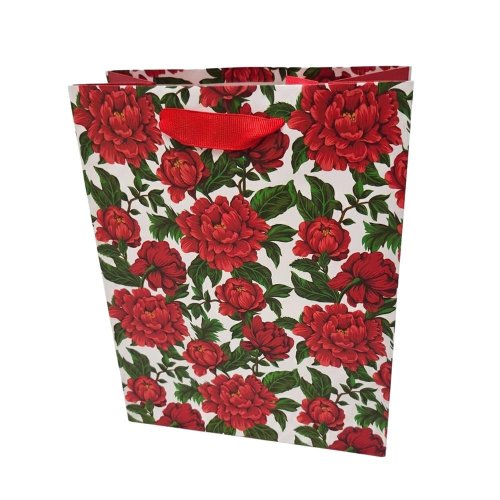 Agb1029803 taška pap. darč v25x20+10cm red peony bloom - Aranžérsky materiál